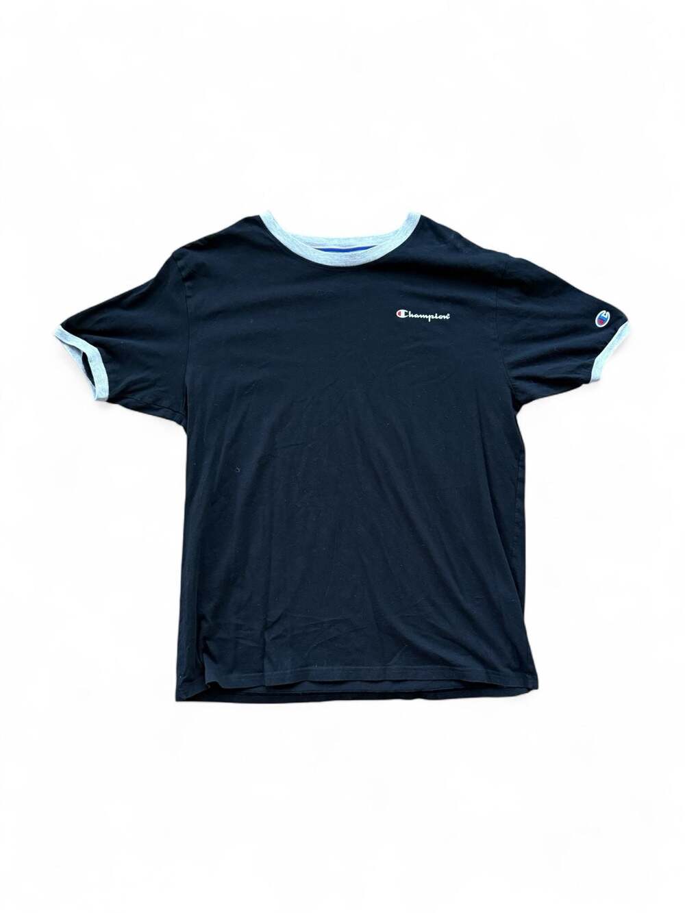 Champion Ringer T-Shirt Black Gray Logo Size Large